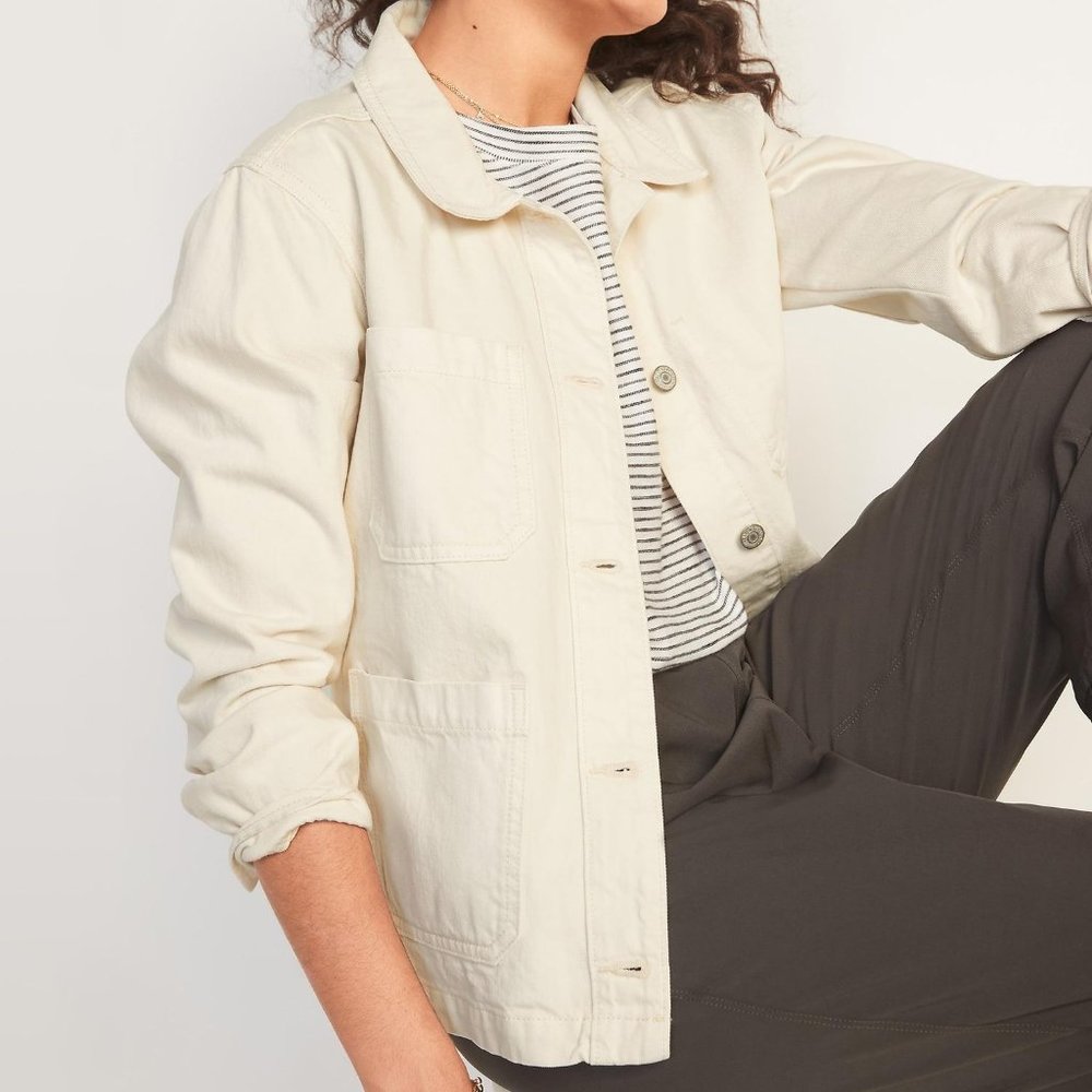 Ecru-Wash Jean Chore Jacket for Women